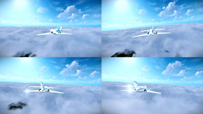 塞斯纳飞机在午后云层上方