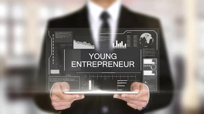 年轻企业家，全息未来界面，增强虚拟现实