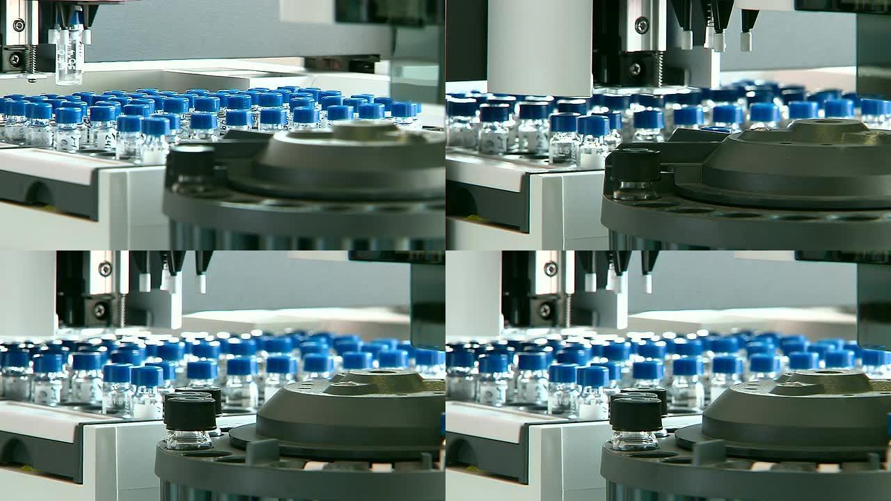化学实验室设备。DNA或病毒分析取样机，管与疫苗药物