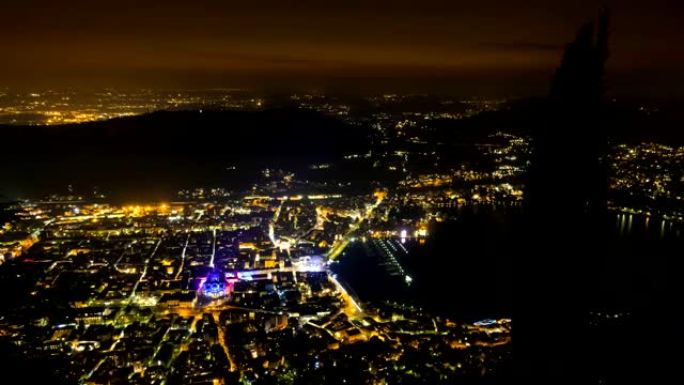 从上面看科莫市和湖夜景的延时
