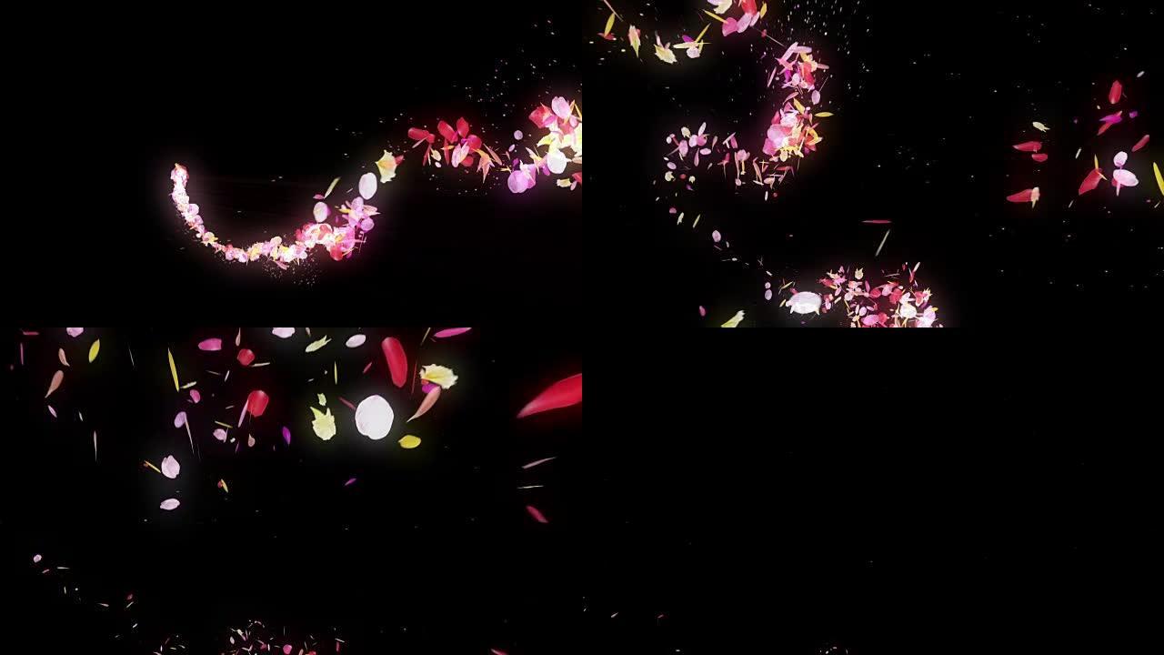 七彩花瓣的旋转，CG动画，粒子