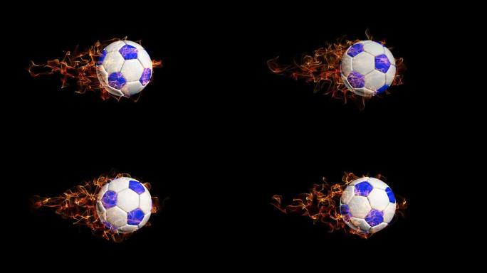 黑色背景上的旋转足球，视频循环，带有alpha通道