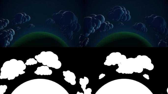卡通绿色星球，夜晚有飞云