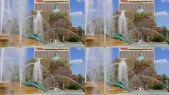 美国费城天灯洛根广场喷泉大教堂景观4k