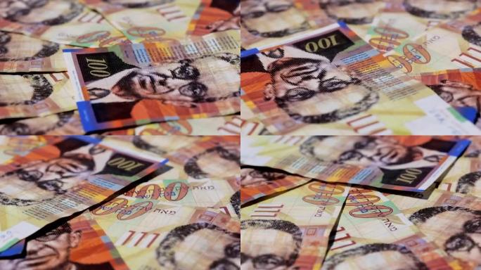 100谢克尔旋转的以色列钞票-无缝循环