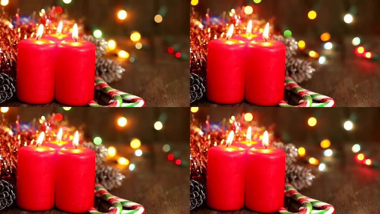 三支燃烧的圣诞蜡烛