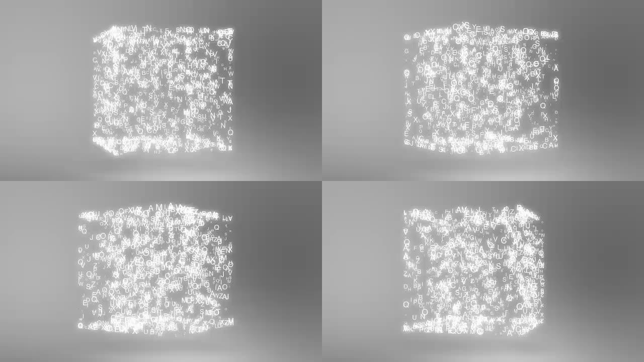 灰色背景4k上立方体中字母的抽象混沌几何组成