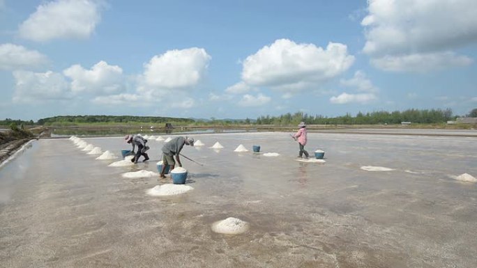 泰国收获Chanthaburi省的泰国盐农