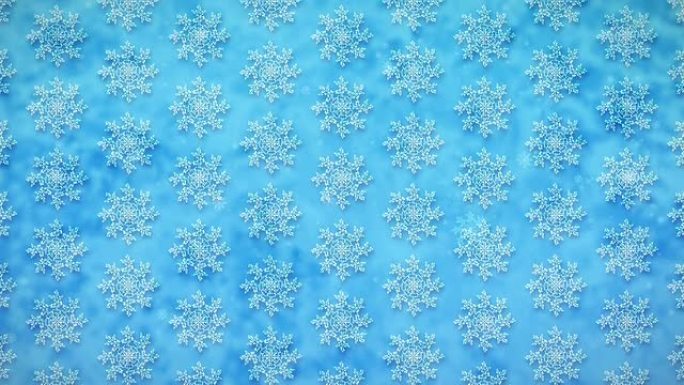 永久运动中的蓝色背景上的白色雪花