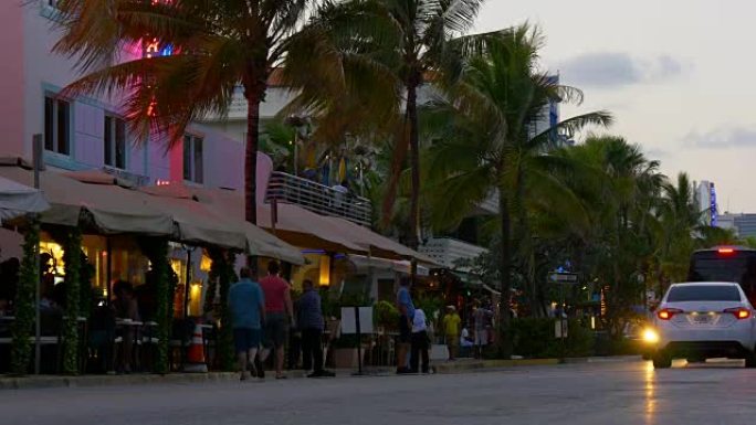美国夏季日落迈阿密南海滩海洋大道交通街4k佛罗里达