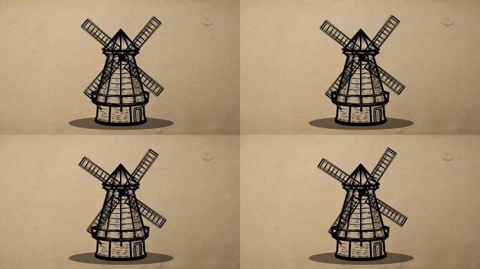 复古风车动画。面包店等的设计元素。