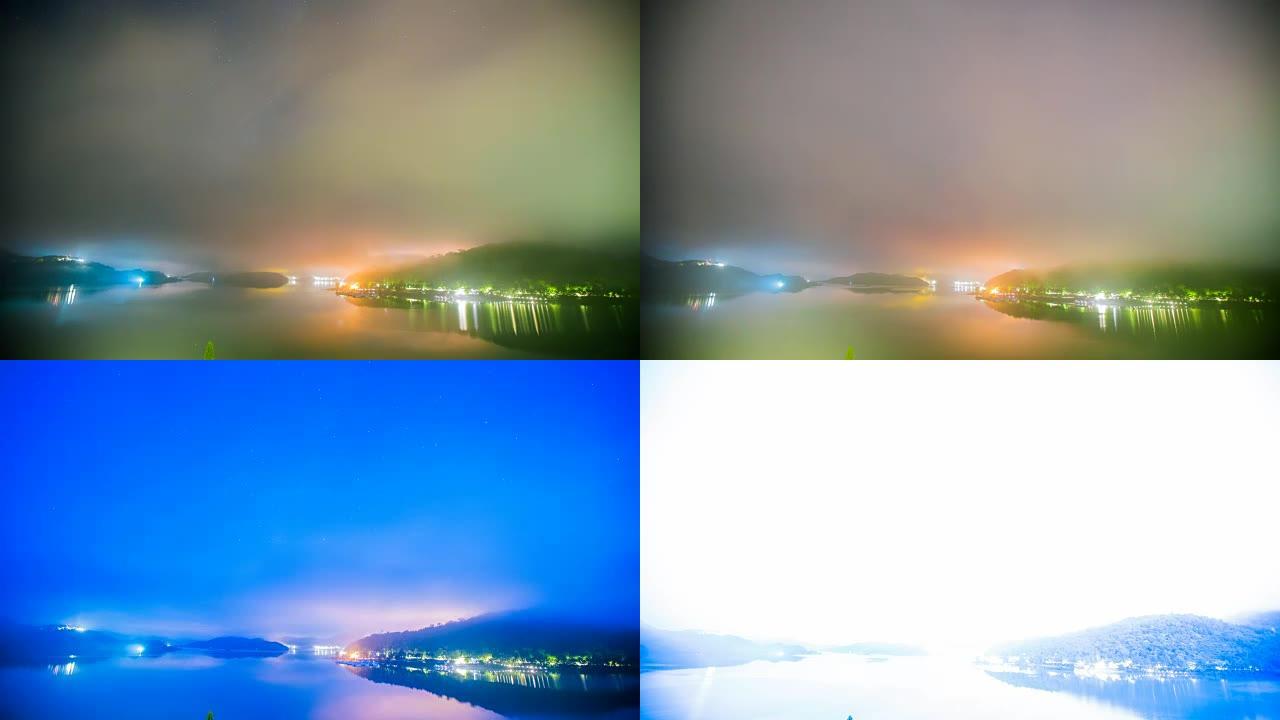 时光流逝-台湾日月潭的夜景