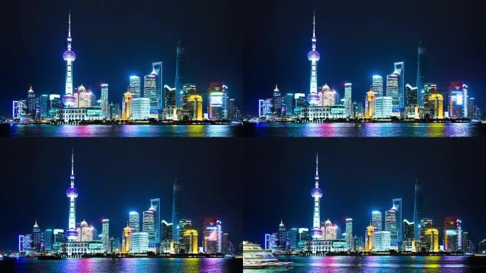 中国上海浦东天际线。宽镜头。