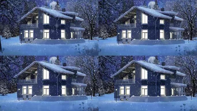 冬季圣诞节场景中的现代房屋