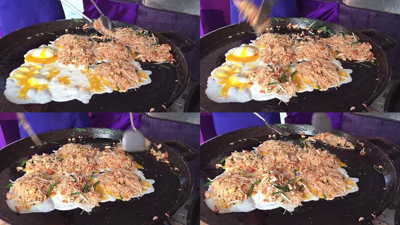 烹饪垫泰国鸡蛋炒米粉，顶视图