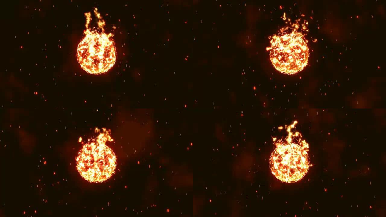 具有火球运动背景的抽象飞火粒子