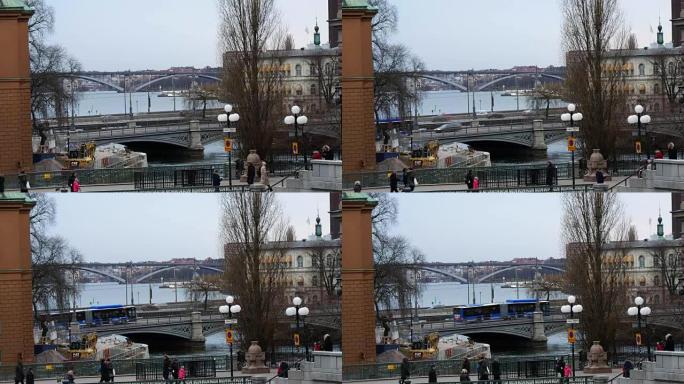 人们走在城市的老城区，斯德哥尔摩，瑞典