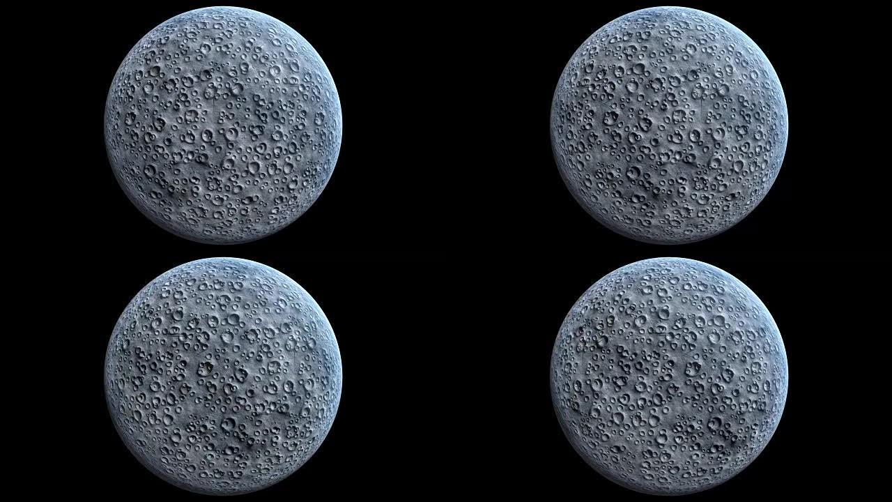 视频上有陨石坑的满月月亮从左到右旋转