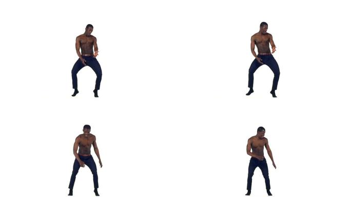美国黑人男舞者在白人的慢动作上跳拉丁舞