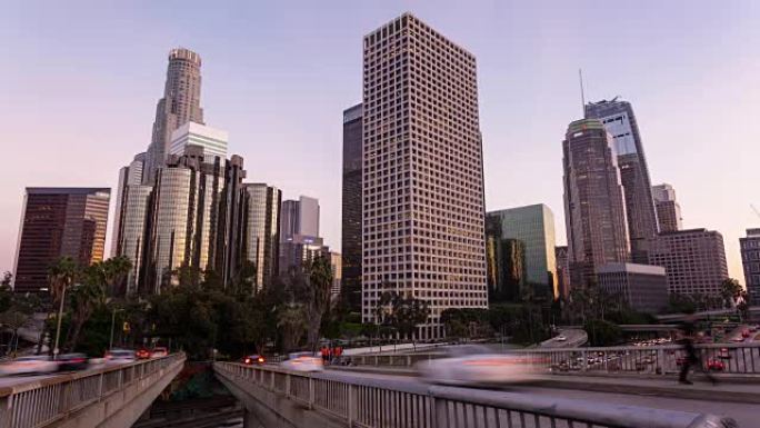 洛杉矶市中心，加利福尼亚州，日日夜夜，延时建筑和交通