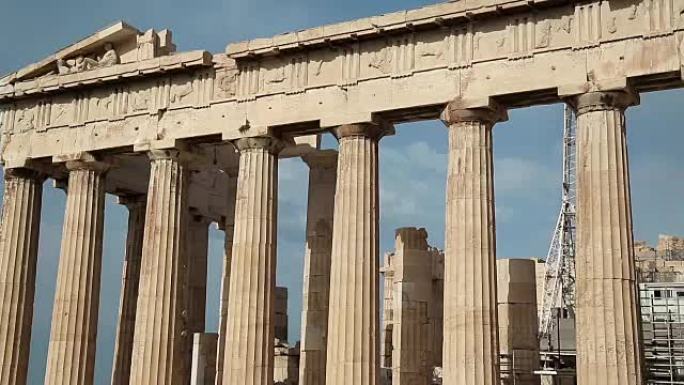 帕台农神庙的柱子-希腊雅典卫城的古董神庙