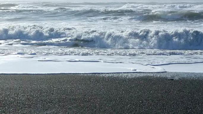 冰岛维克黑沙滩上的海浪