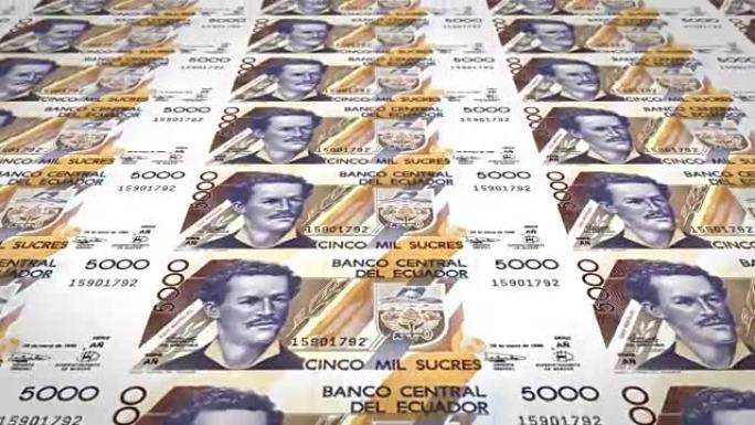5,000厄瓜多尔苏克雷的纸币滚动，现金，循环