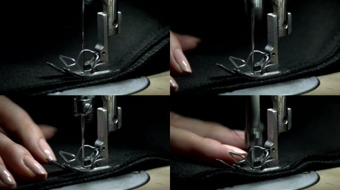 缝纫机零件的特写。脚针。针板。缝纫