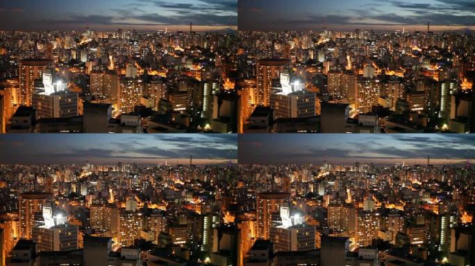 城市大都市景观。晚上的南美大城市。能源消耗