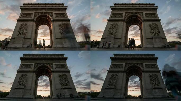 凯旋拱门，低角度视角延时，晚上，巴黎