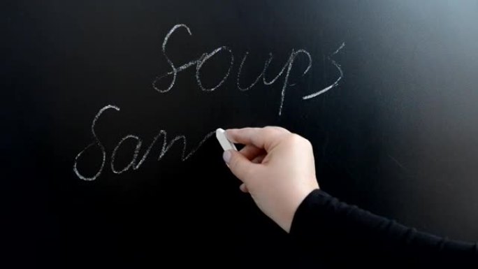 我们用粉笔把菜单写在黑板上。