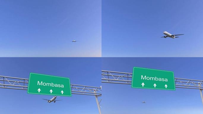 抵达蒙巴萨机场前往肯尼亚的双引擎商用飞机