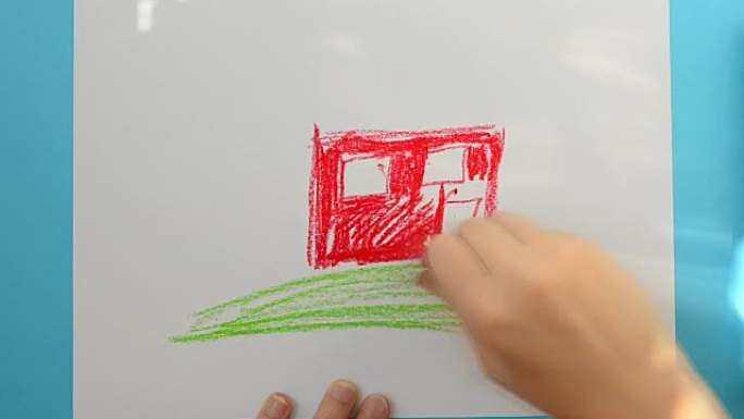 我们画房子。孩子画了这幅画。加速视频。
