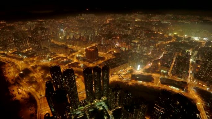 夜间大型高科技城市美丽的空中延时