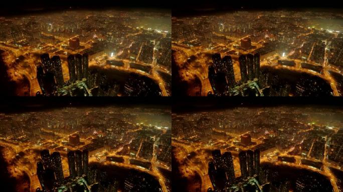 夜间大型高科技城市美丽的空中延时