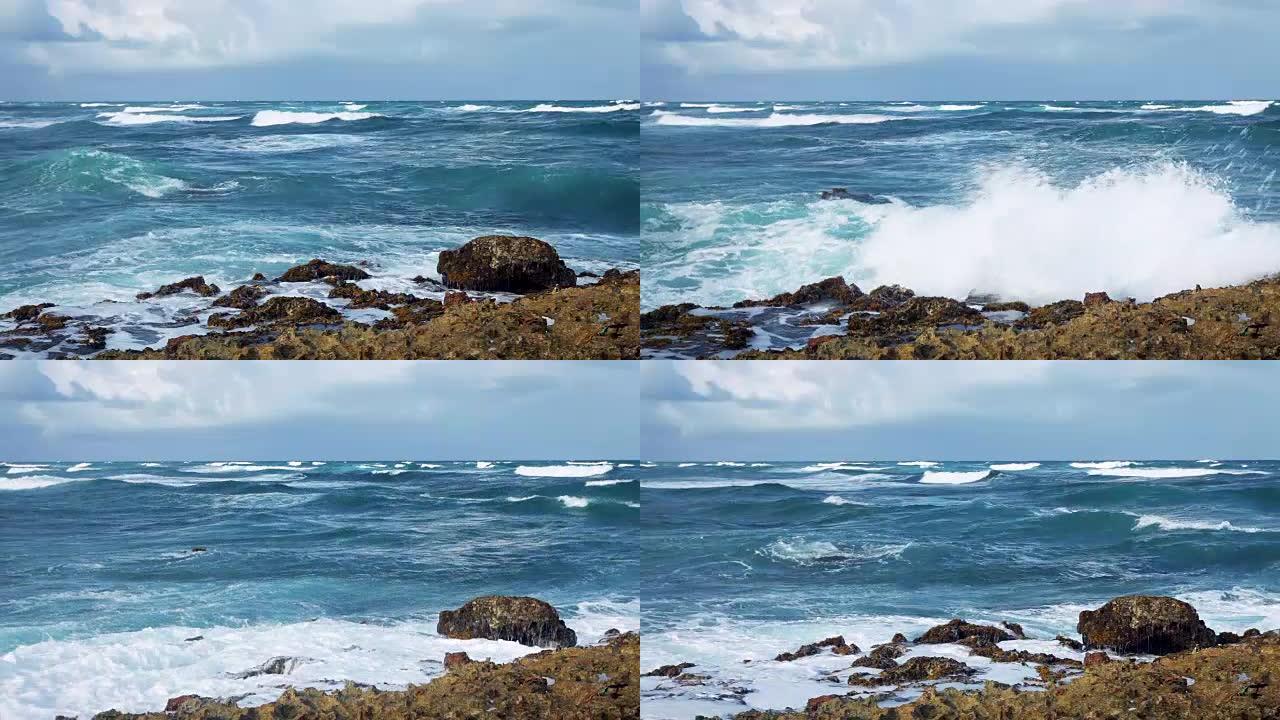 海浪摧毁海岸线
