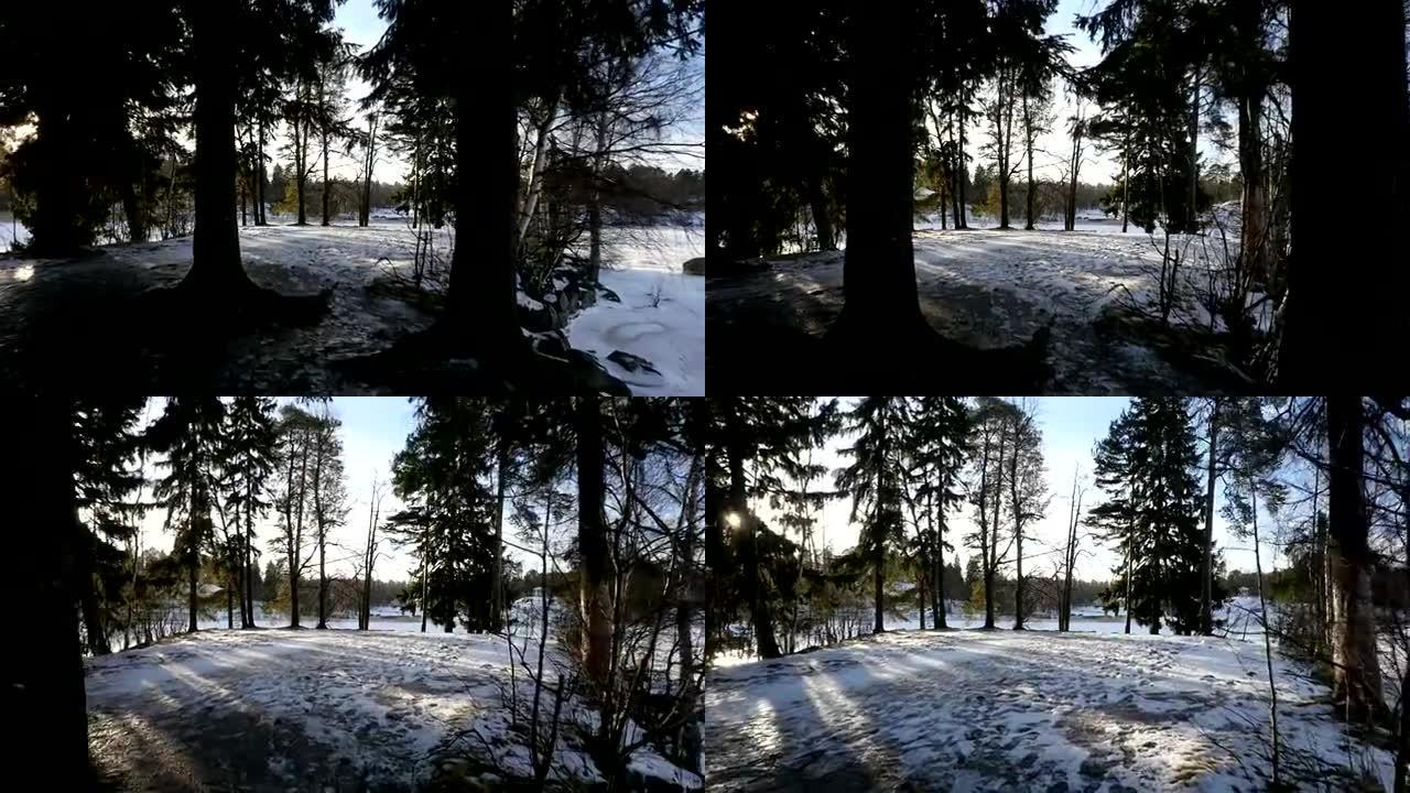 冬天的蒙雷波公园。维堡。俄罗斯。