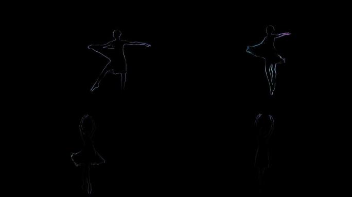 电脑绘图。女舞者，小芭蕾舞演员在黑色背景上摆姿势