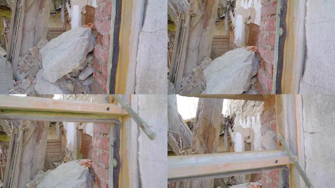 乌克兰受损房屋的墙壁被毁