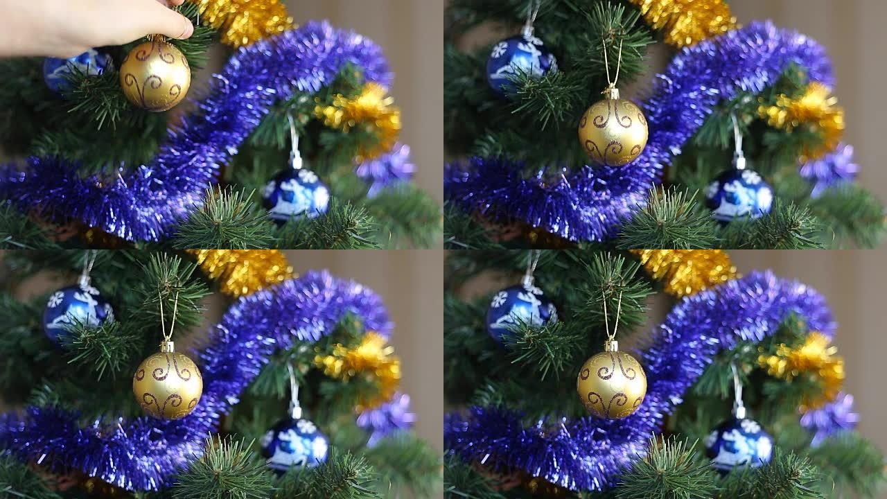 圣诞装饰蓝色和黄色球