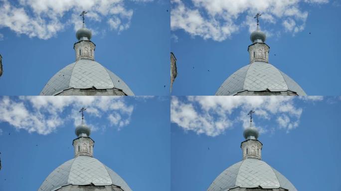 教会东正教俄罗斯圆顶对抗蓝天慢动作视频