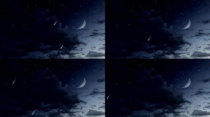 半月形电影循环夜空中的流星