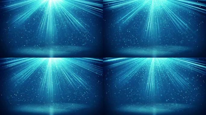 蓝色光束和粒子可循环背景