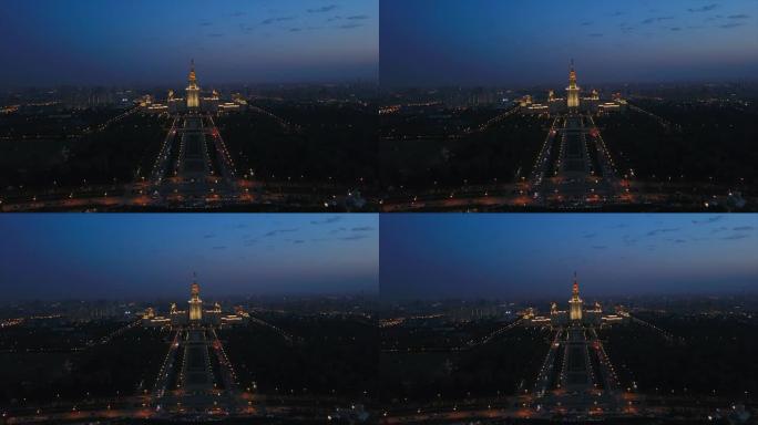 俄罗斯夜灯莫斯科国立大学麻雀山航空全景4k