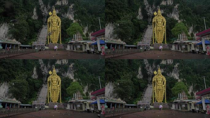 马来西亚黑风洞的Murugan雕像的慢动作
