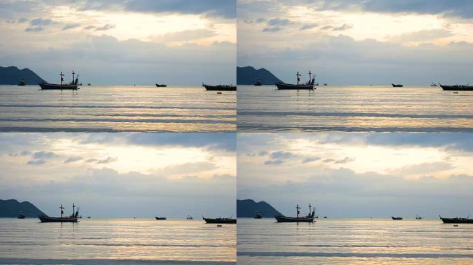 环球日出渔船的风景景观