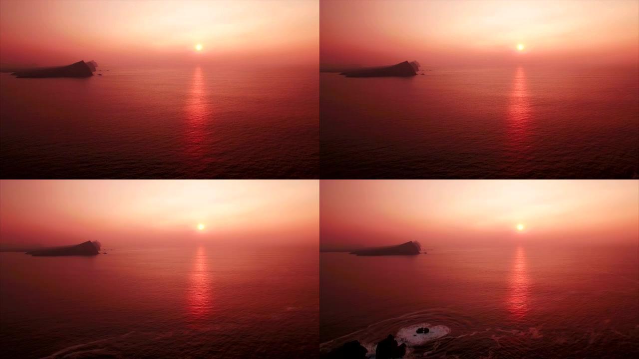 日落时跟踪海洋的照片