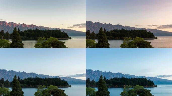 时间流逝-新西兰的皇后镇，瓦卡皮图湖和山景