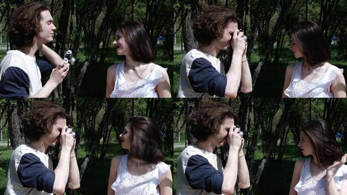 幸福情侣照片，在公园城拍摄，慢动作，4K，UHD，超高清