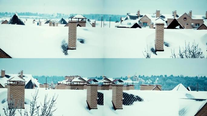 冬季全高清全景拍摄住宅的白雪皑皑的屋顶